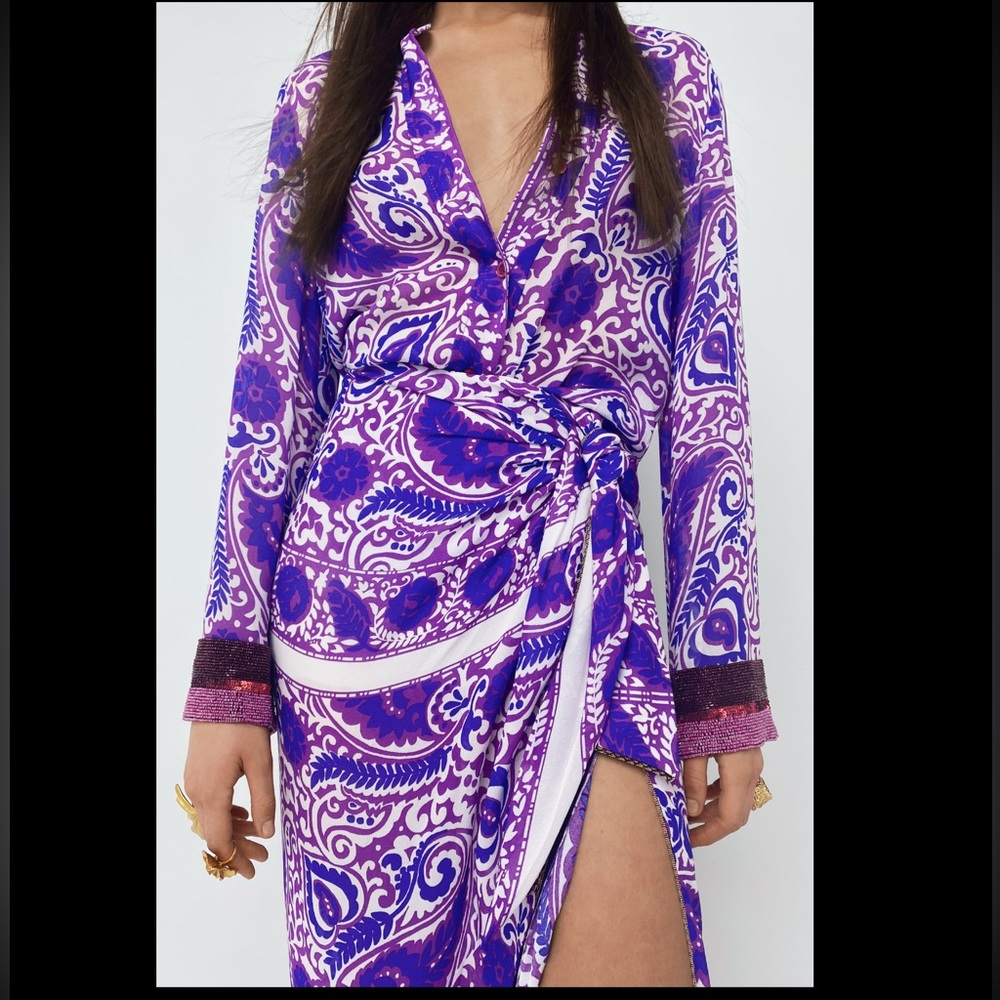 Zara printed SKIRT SET , skirt and embroidered beaded blouse, 2 pieces set - Picture 8 of 13